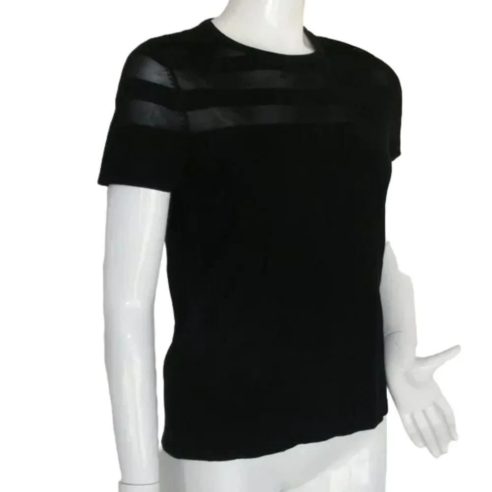 new CARMEN MARC VALVO Top, L, Knit, Sheer stripes. Black, Short sleeves - Picture 2 of 12